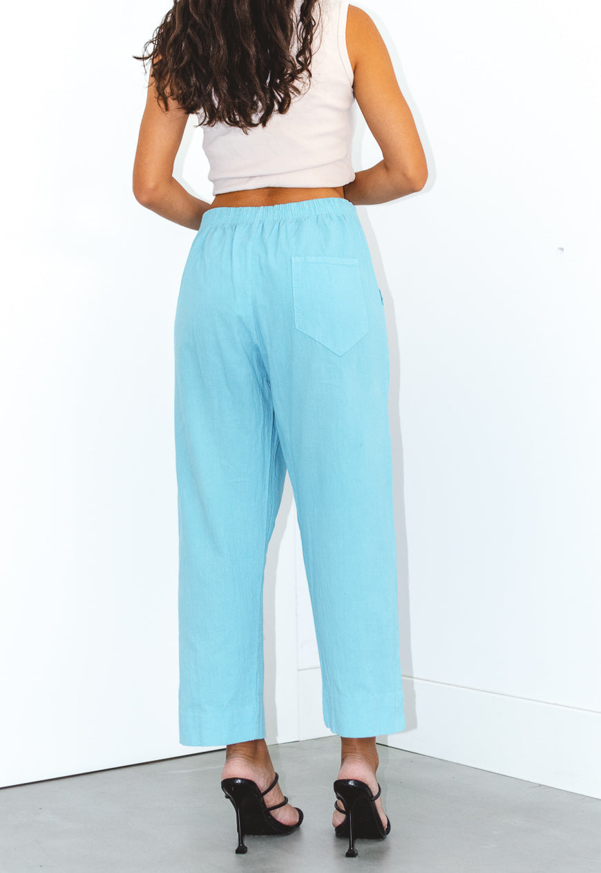 90s Turquoise High Waisted Wide Leg Trousers