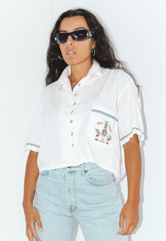 Vintage 80s Short Sleeves Embroidered Shirt