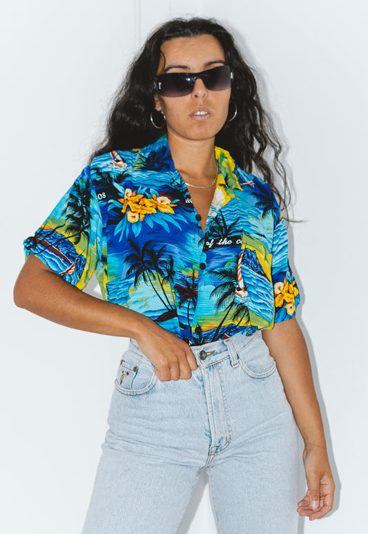 Tropical Vintage 90s Short Sleeves Patterned Shirt